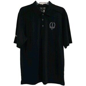 CALLAWAY Black Golf Polo Shirt Mens Size Large Dri Fit Fiat Justitia Canada Logo